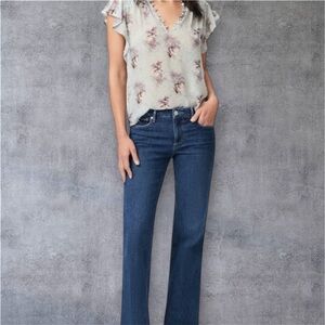 PAIGE Dewan Floral Gray and Pink Top with Elegant Ruffle Sleeves